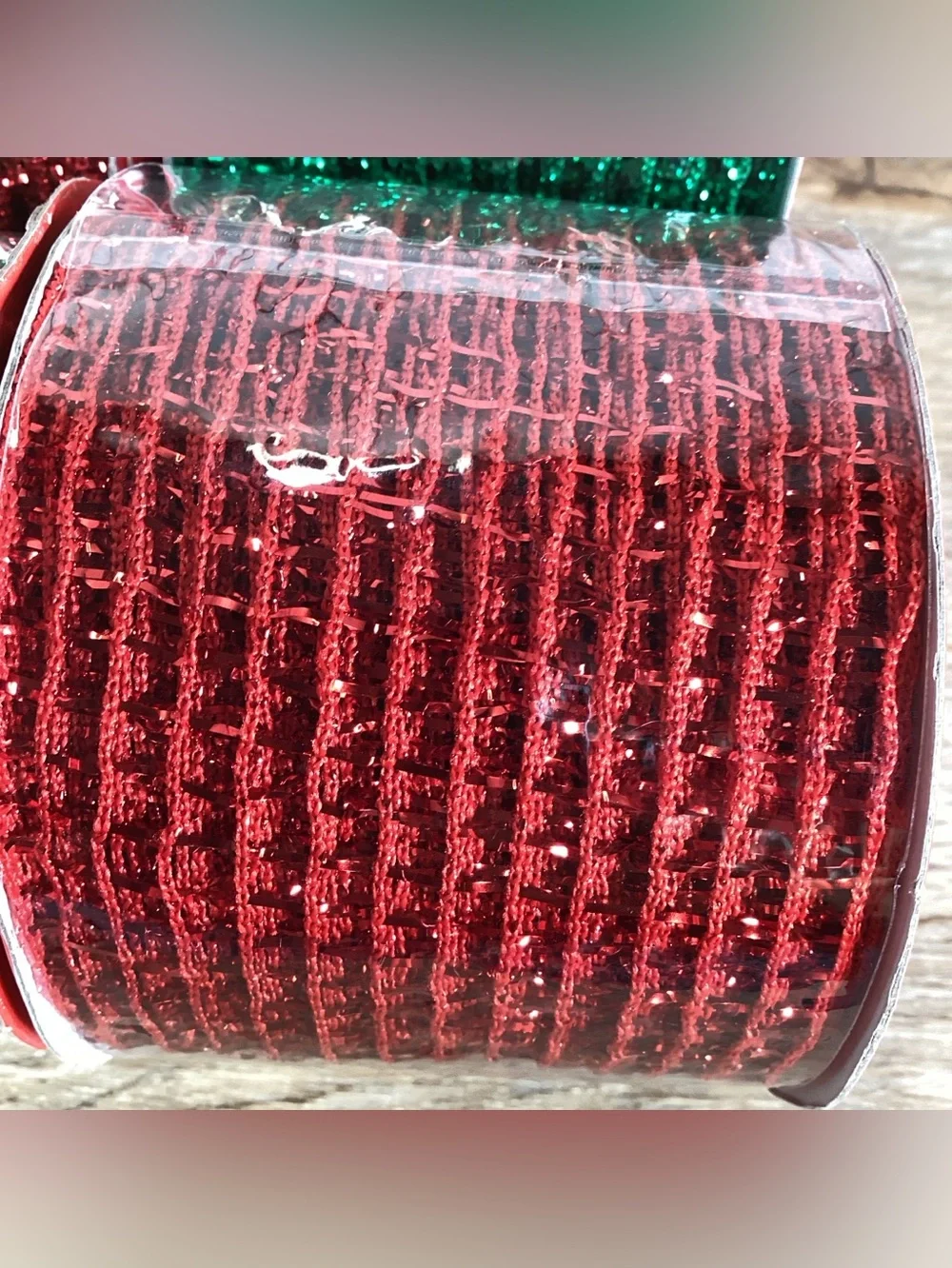 Lot 4 Spools New Mesh Glitter Red & Green Craft Ribbon 9 Feet x 2.5 Inches